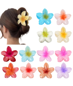 Spinki Klipsy Klamry do Włosów Hawajskie Kwiaty Kolorowe 12 szt 8,5 cm