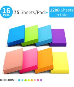 Karteczki Samoprzylepne Notes Zestaw 1200 Kartek 51x38 mm MIX Kolorów