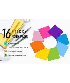 Karteczki Samoprzylepne Notes Zestaw 1600 Kartek 76x76 mm MIX Kolorów