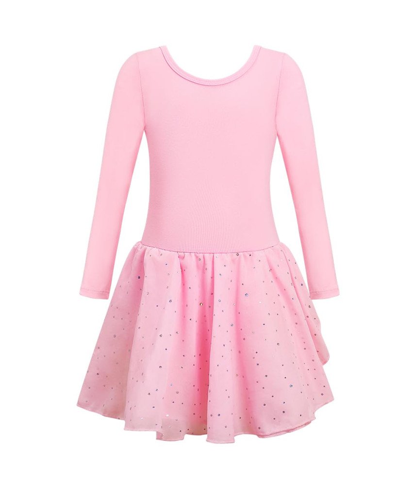 Body Baletowe ze Spódnicą Tutu Strój Baletnicy Długi Rękaw Różowy 140 cm