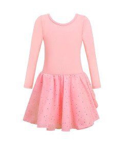 Body Baletowe ze Spódnicą Tutu Strój Baletnicy Długi Rękaw Różowy 140 cm