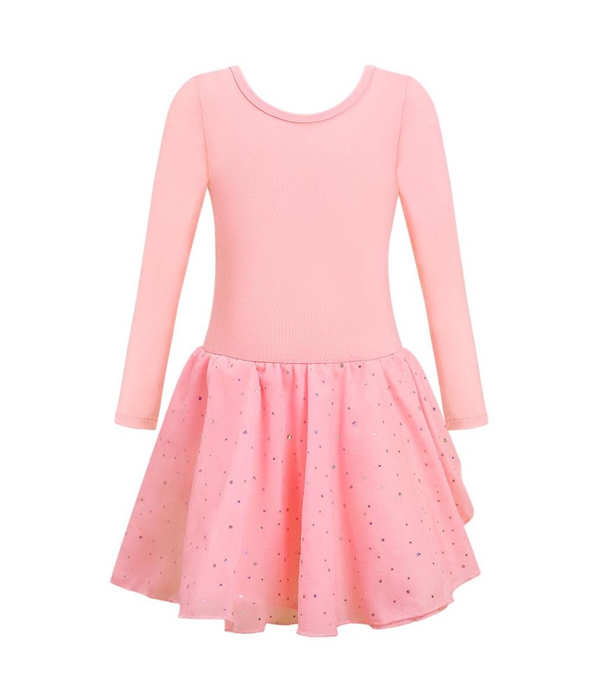 Body Baletowe ze Spódnicą Tutu Strój Baletnicy Długi Rękaw Różowy 140 cm