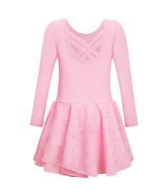 Body Baletowe ze Spódnicą Tutu Strój Baletnicy Długi Rękaw Różowy 160 cm