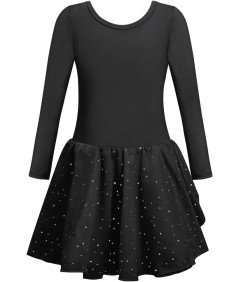 Body Baletowe ze Spódnicą Tutu Strój Baletnicy Długi Rękaw Czarne 120 cm