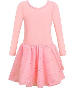 Body Baletowe ze Spódnicą Tutu Strój Baletnicy Długi Rękaw Różowy 150 cm