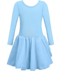 Body Baletowe ze Spódnicą Tutu Strój Baletnicy Długi Rękaw Niebieskie 140cm