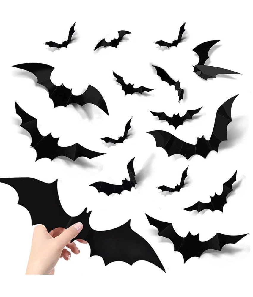 Dekoracja Halloween 3D Na Imprezę Zestaw 72 Naklejek Nietoperze Wodoodporne