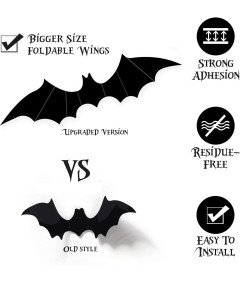Dekoracja Halloween 3D Na Imprezę Zestaw 72 Naklejek Nietoperze Wodoodporne