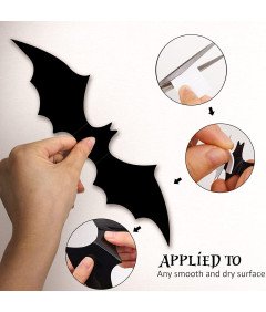 Dekoracja Halloween 3D Na Imprezę Zestaw 72 Naklejek Nietoperze Wodoodporne