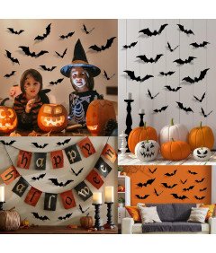 Dekoracja Halloween 3D Na Imprezę Zestaw 72 Naklejek Nietoperze Wodoodporne