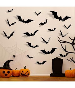 Dekoracja Halloween 3D Na Imprezę Zestaw 72 Naklejek Nietoperze Wodoodporne