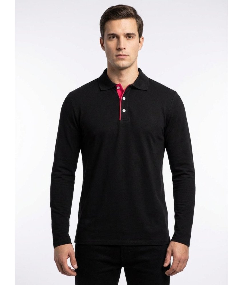 Elegancka Koszulka Polo z Długim Rękawem Pako Jeans Czarna Rozmiar S