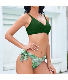 CUPSHE Damski Zestaw Bikini Kwiatowy Strój Kąpielowy Zielony Regulowany XXL