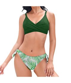 CUPSHE Damski Zestaw Bikini Kwiatowy Strój Kąpielowy Zielony Regulowany XXL