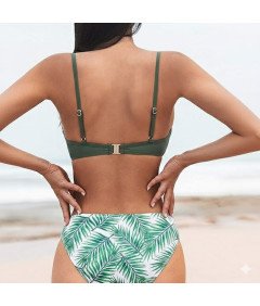 CUPSHE Damski Zestaw Bikini Kwiatowy Strój Kąpielowy Zielony Regulowany XXL