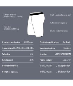 Bawełniane Bokserki Męskie Elastyczne Zestaw 5 Sztuk Majtki Oddychające S