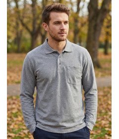 Kuson Męska Koszulka Polo na Długi Rękaw Bawełniana Elegancka Szara S