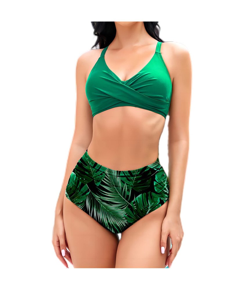 CUPSHE Damski Zestaw Bikini Kwiatowy Strój Kąpielowy Zielony Regulowany S