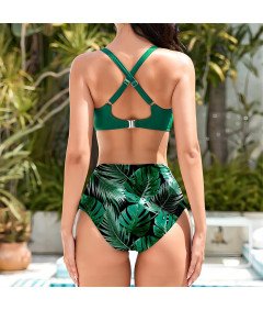 CUPSHE Damski Zestaw Bikini Kwiatowy Strój Kąpielowy Zielony Regulowany S