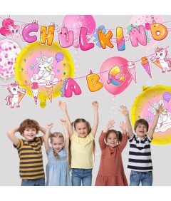 Zestaw Dekoracji Balonów z Jednorożcami i Girlandą Różowe 30 Elementów