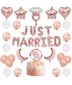 Yootiko Zestaw Dekoracji Ślubnych Just Married Girlanda I Balony Rose Gold