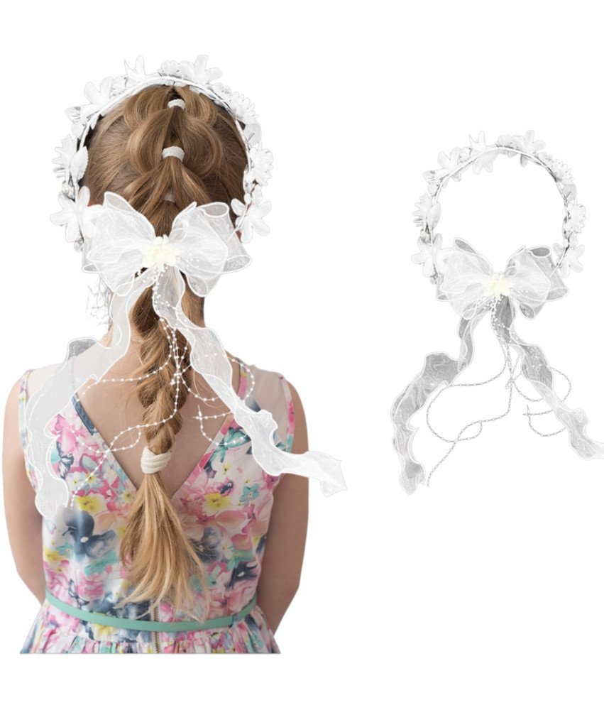 Wianek Komunijny z Welonem Ozdoba do Włosów Białe Kwiaty Pereły Uniwersalny