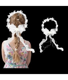 Wianek Komunijny z Welonem Ozdoba do Włosów Białe Kwiaty Pereły Uniwersalny