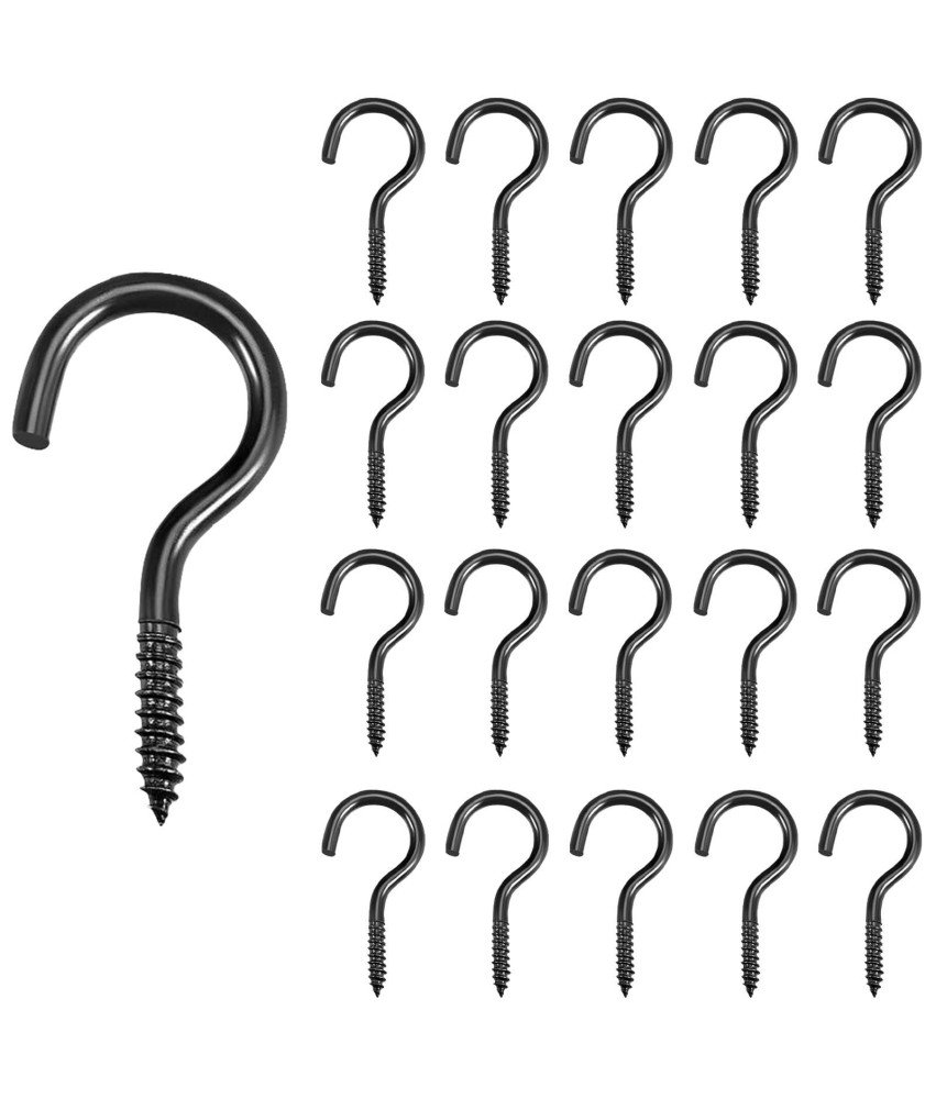 Zestaw 20 Czarnych Haczyków Wkręcanych 40 mm DIY Solidne Haki Sufitowe