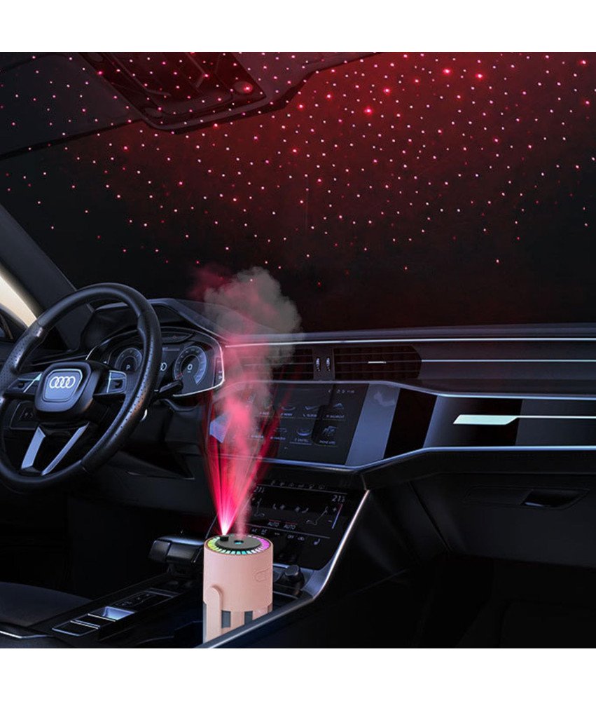 Różowy Mini Nawilżacz Powietrza Do Auta Domu USB Projektor Gwiazd 280ml