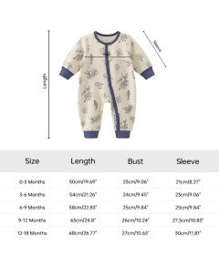 Kombinezon dla Noworodka Bawełniany Długi Rękaw Pluszowy 0-3 miesięcy