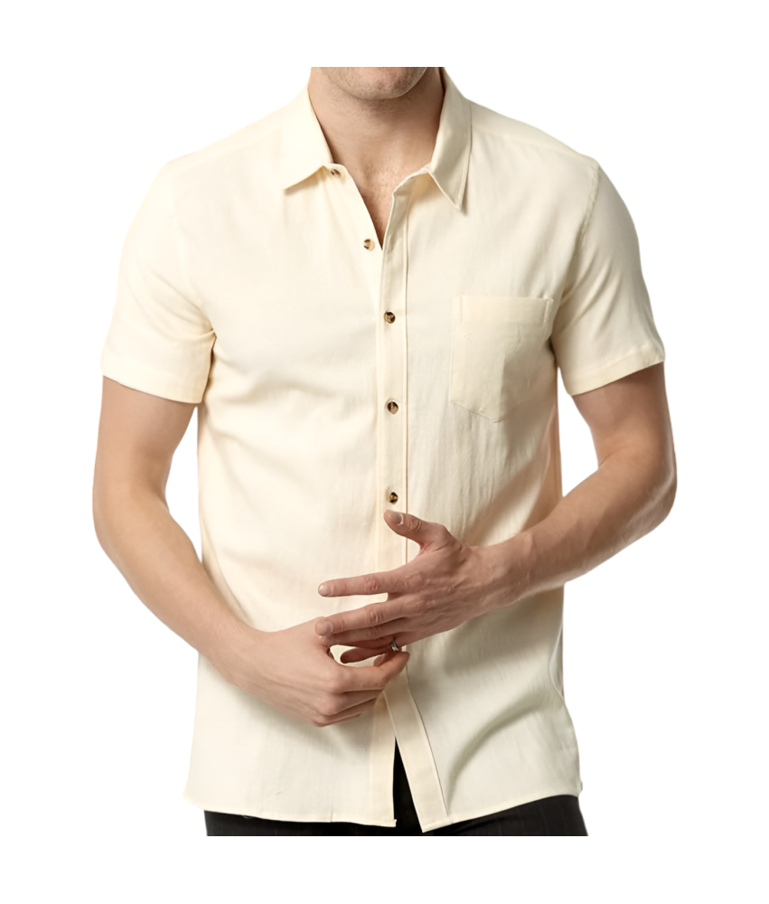 Męska Koszula Krótki Rękaw Casual Slim FIt Bawełniana Dopasowana Beżowa M