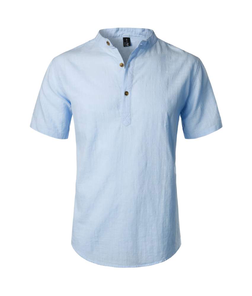 Męska Koszula Henley Casual Bawełniana Krótki Rękaw Stylowa Niebieska S