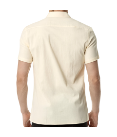 Męska Koszula Krótki Rękaw Casual Slim FIt Bawełniana Dopasowana Beżowa M