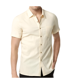 Męska Koszula Krótki Rękaw Casual Slim FIt Bawełniana Dopasowana Beżowa M