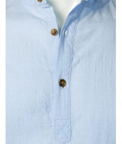 Męska Koszula Henley Casual Bawełniana Krótki Rękaw Stylowa Niebieska S