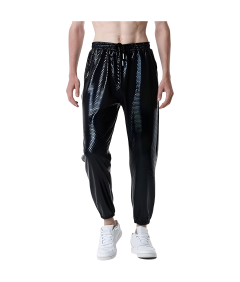 Męskie Spodnie Joggery Metaliczne Błyszczące Disco Imprezowe Dresy Czarne M