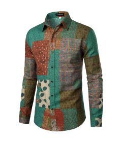 Męska Koszula Lniana w Kratę Elegancka Stylowa Zielona Slim Fit XXL