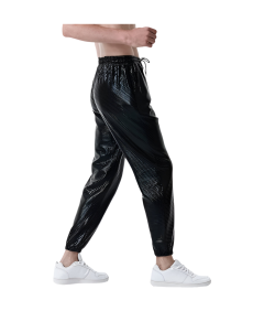 Męskie Spodnie Joggery Metaliczne Błyszczące Disco Imprezowe Dresy Czarne M