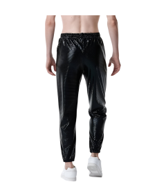Męskie Spodnie Joggery Metaliczne Błyszczące Disco Imprezowe Dresy Czarne M