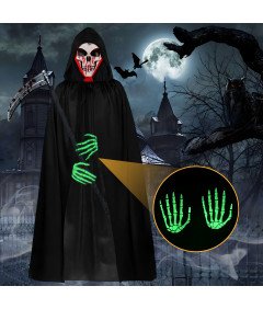 Kostium Strój Przebranie Żniwiarza Halloween Zestaw Kosa Maska Peleryna