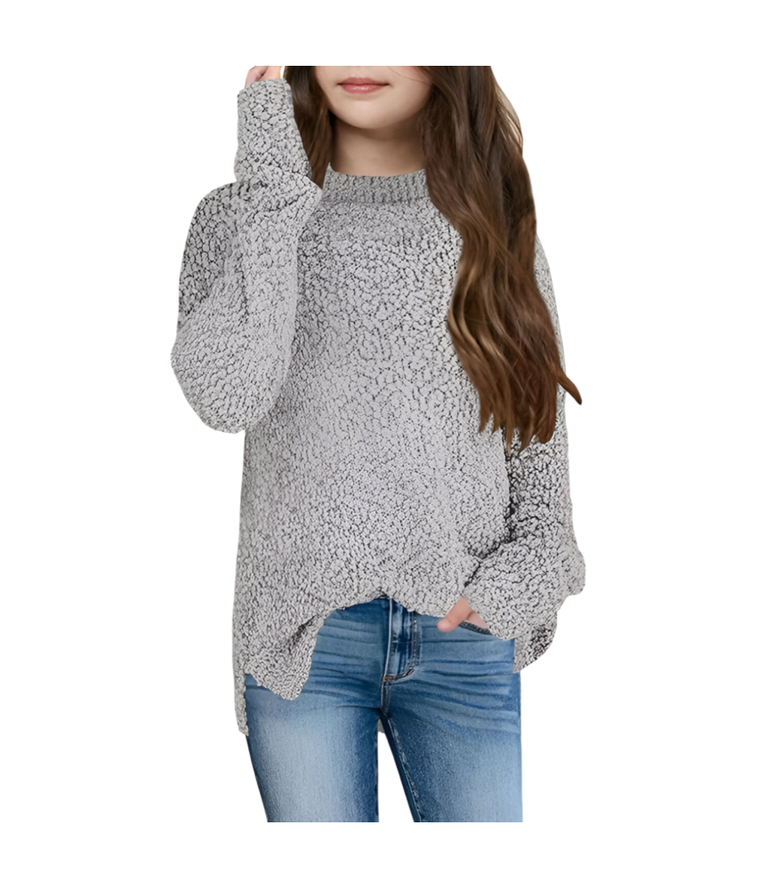Dziewczęcy Sweter Polarowy Ciepły Zimowy Okrągły Dekolt Szary 9-10 lat 140