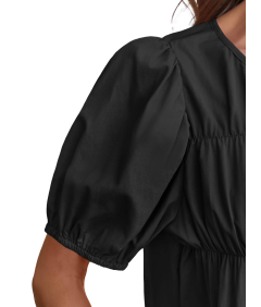 Damska Bluzka Bufiaste Rękawy Bawełniana Stylowa Casual Letnia Czarna M