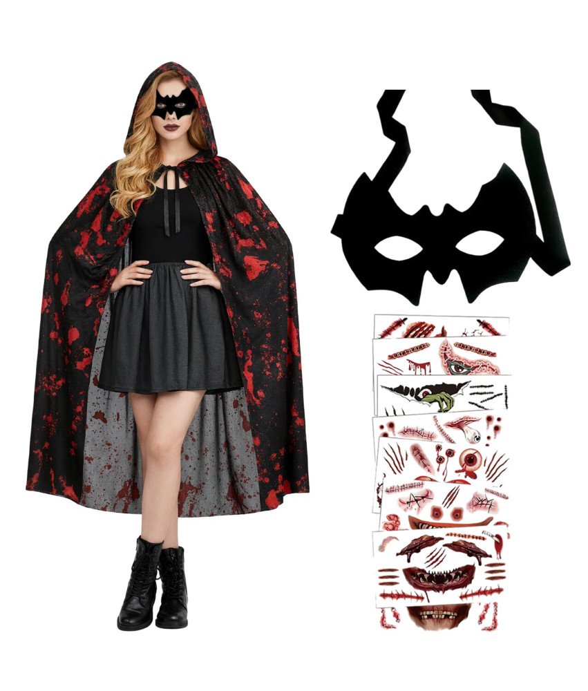 Kostium Przebranie Strój Wampira Drakula Halloween Peleryna 150cm Akcesoria