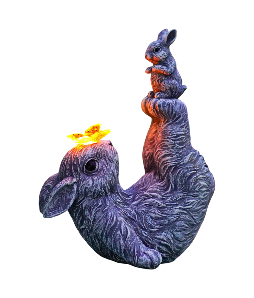 Lampka Figurka Ogrodowa Solarna Lampka LED UV Króliki Szara 23 cm