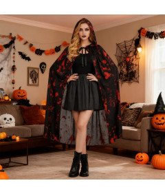 Kostium Przebranie Strój Wampira Drakula Halloween Peleryna 150cm Akcesoria