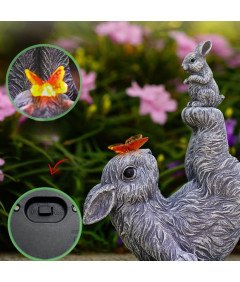 Lampka Figurka Ogrodowa Solarna Lampka LED UV Króliki Szara 23 cm