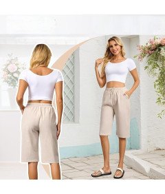 Lishang Spodenki Damskie Szorty Krótkie Spodnie Bermudy Bawełniane Beżowe S