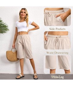 Lishang Spodenki Damskie Szorty Krótkie Spodnie Bermudy Bawełniane Beżowe S