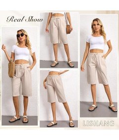 Lishang Spodenki Damskie Szorty Krótkie Spodnie Bermudy Bawełniane Beżowe S