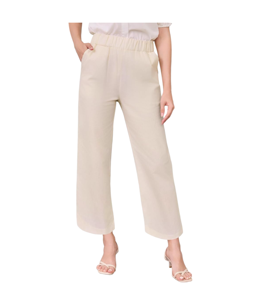 Lishang Damskie Spodnie Bawełniane Letnie Casual z Wysokim Stanem Beżowe XL